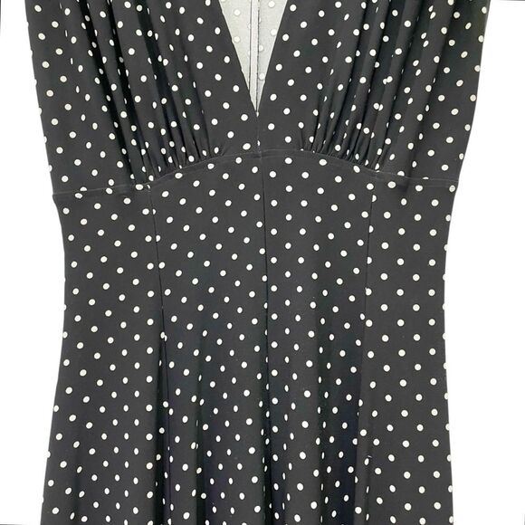 Norma Kamali Black Polka Dot Midi Dress Size Large V-Neck Sleeveless Retro Chic - Picture 4 of 11